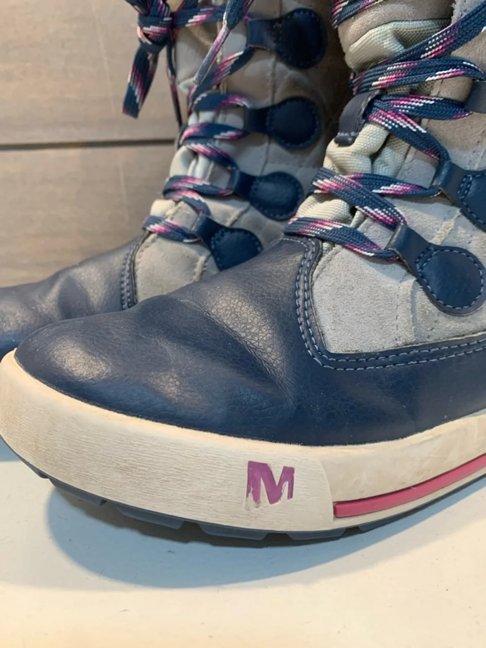 Merrell Kids Heidi Waterproof Boots Gray & Navy Sz 3 Winter Snow Quilted Casual